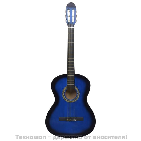 Класическа китара за начинаещи, синя, 4/4, 39", липово дърво