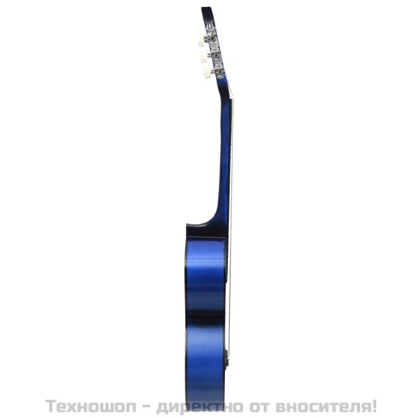 Класическа китара за начинаещи, синя, 4/4, 39", липово дърво