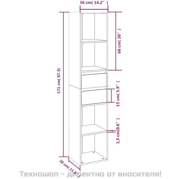 Библиотека, сив сонома, 36x30x171 см, инженерно дърво