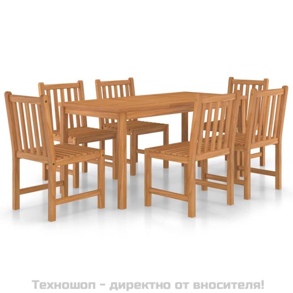 Градински комплект за хранене, 7 части, 160x80 см, масивно тиково дърво