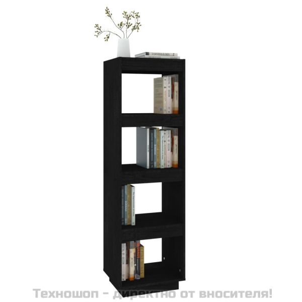 Библиотека/разделител за стая черна 40x35x135 см бор масив