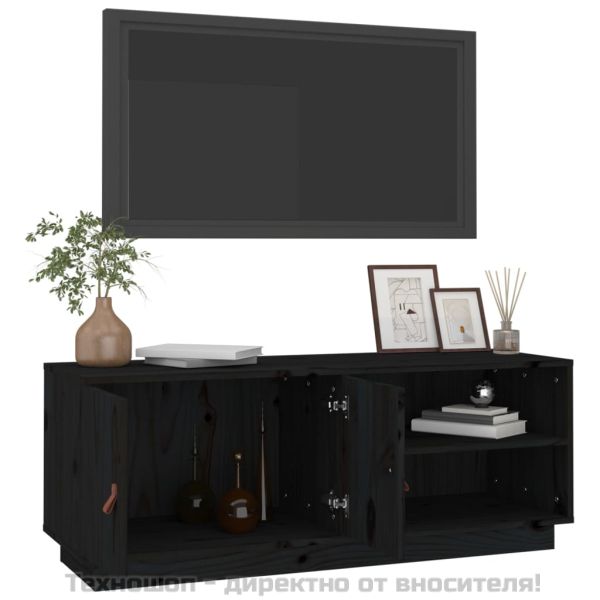 ТВ шкаф, черен, 105x34x40 см, бор масив
