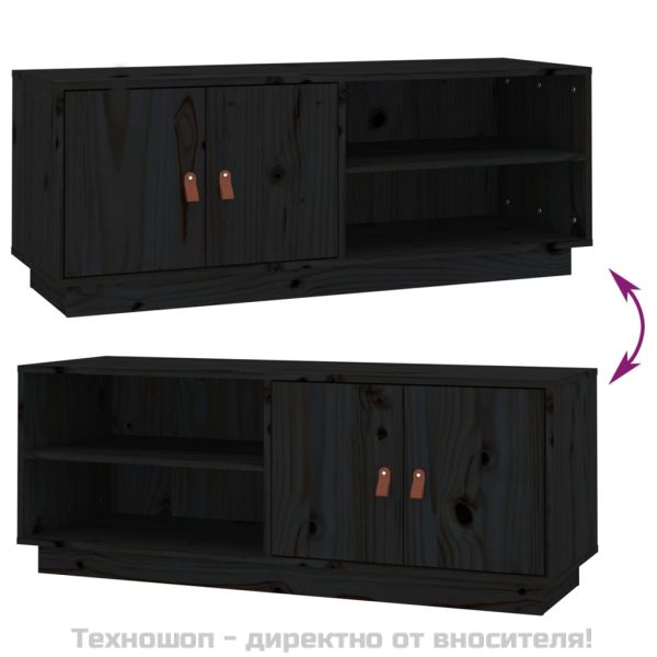 ТВ шкаф, черен, 105x34x40 см, бор масив