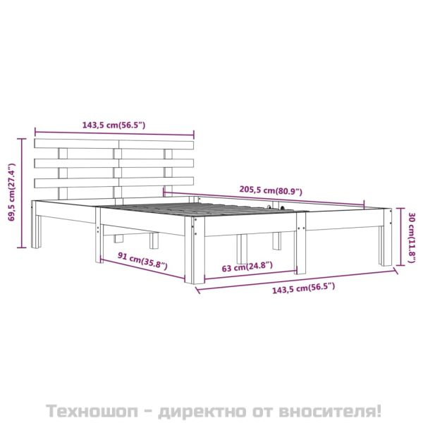 Рамка за легло, бяла, масивно дърво, 140х200 см