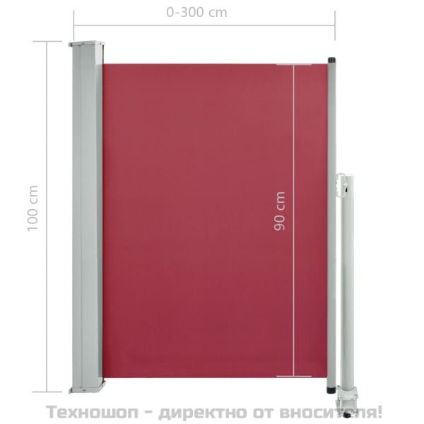 Прибираща се странична тента, 100х300 см, червена