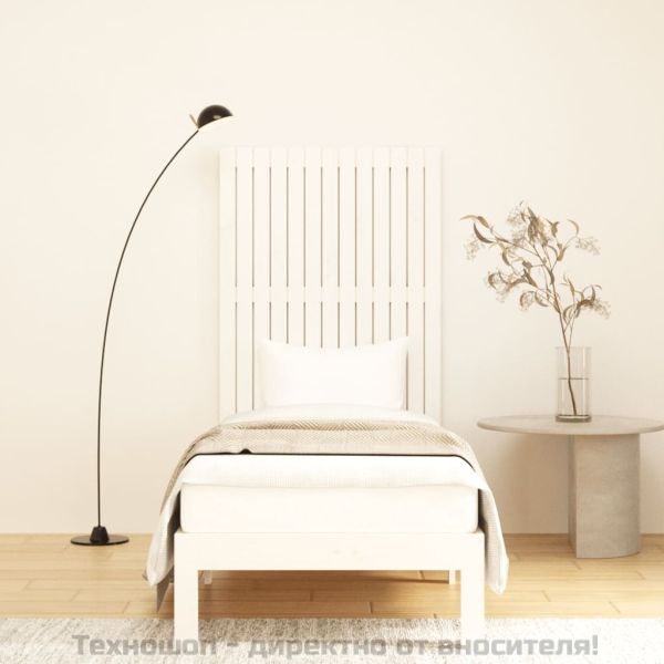 Стенна табла за спалня бяла 82,5x3x110 см борово дърво масив