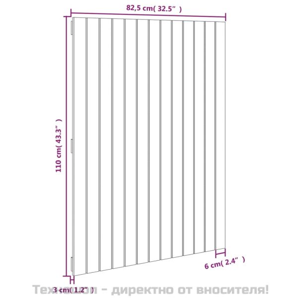 Стенна табла за спалня бяла 82,5x3x110 см борово дърво масив