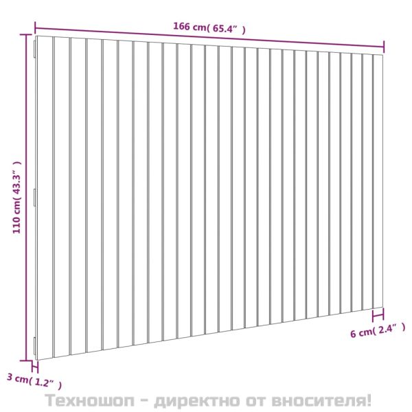 Стенна табла за спалня бяла 166x3x110 см борово дърво масив