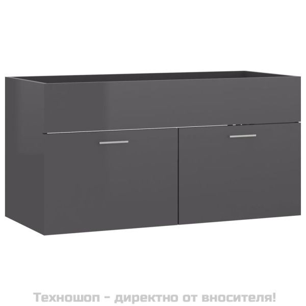 Долен шкаф за мивка, сив гланц, 90x38,5x46 см, инженерно дърво