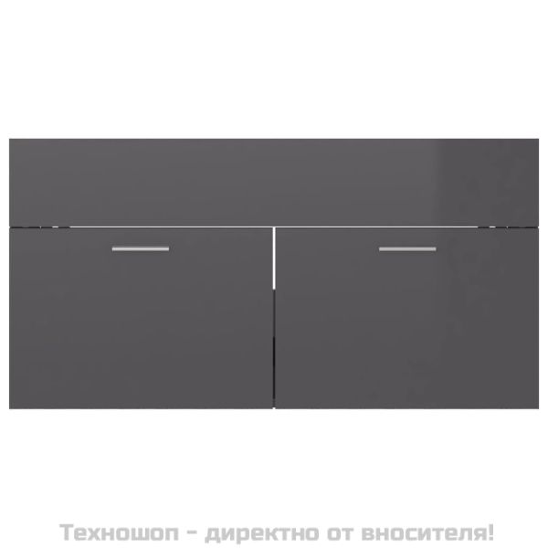 Долен шкаф за мивка, сив гланц, 90x38,5x46 см, инженерно дърво