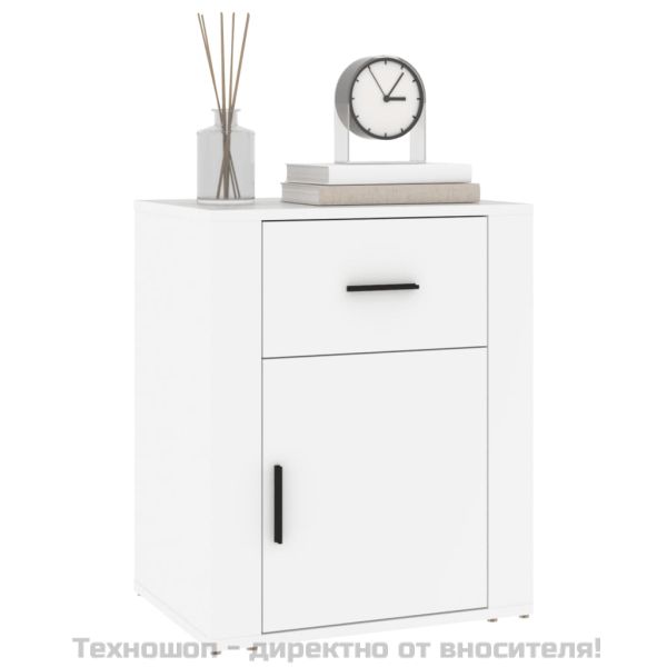 Нощно шкафче, бяло, 50x36x60 см, инженерно дърво
