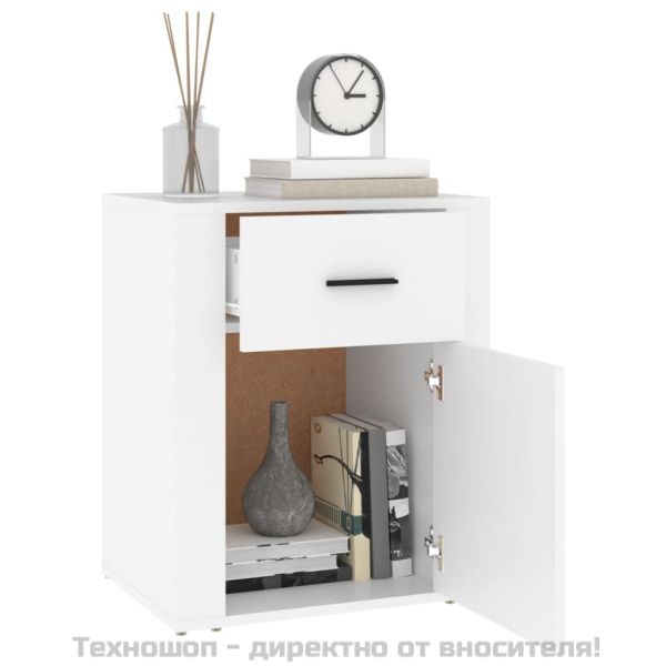 Нощно шкафче, бяло, 50x36x60 см, инженерно дърво