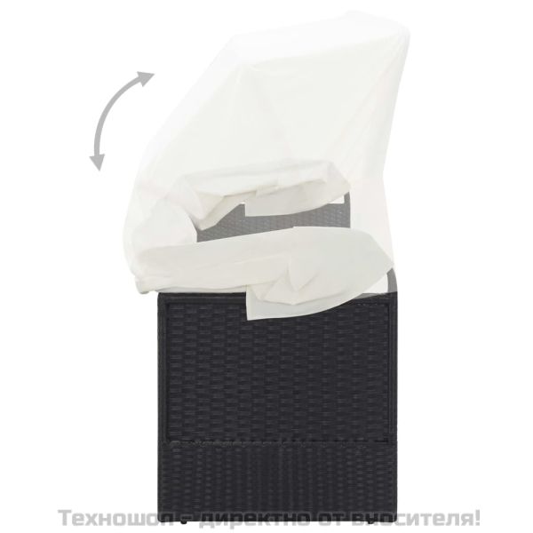 Градински диван със сенник, черен полиратан