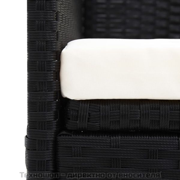 Градински диван със сенник, черен полиратан