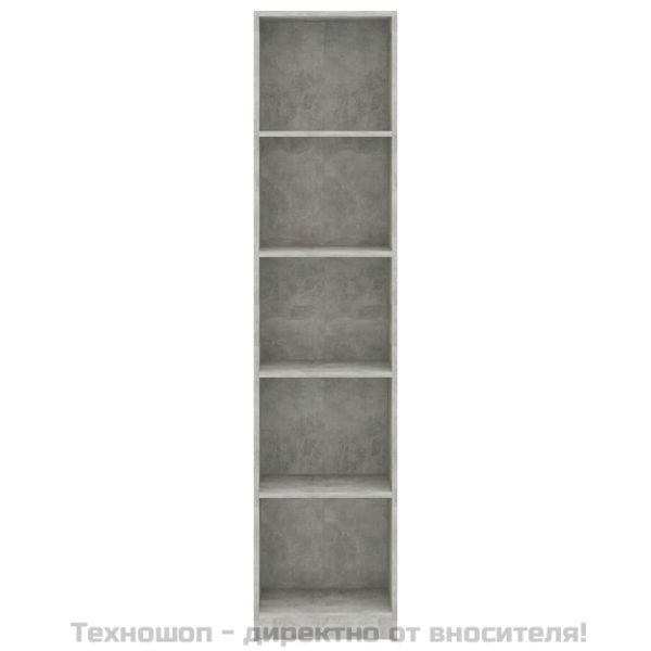 5-етажна библиотека, бетонно сив, 40x24x175 см, инженерно дърво