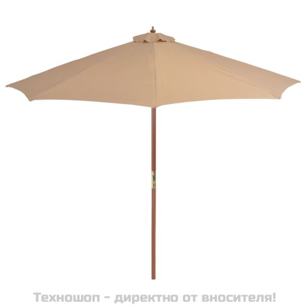 Градински чадър с дървен прът, 300 см, таупе