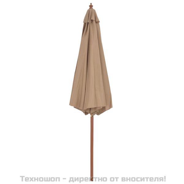 Градински чадър с дървен прът, 300 см, таупе