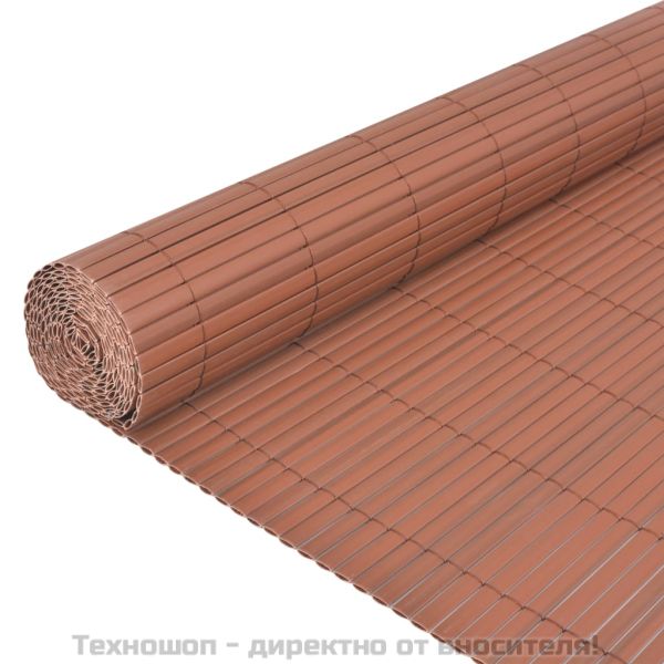 Двустранна градинска ограда, PVC, 90x300 см, кафява