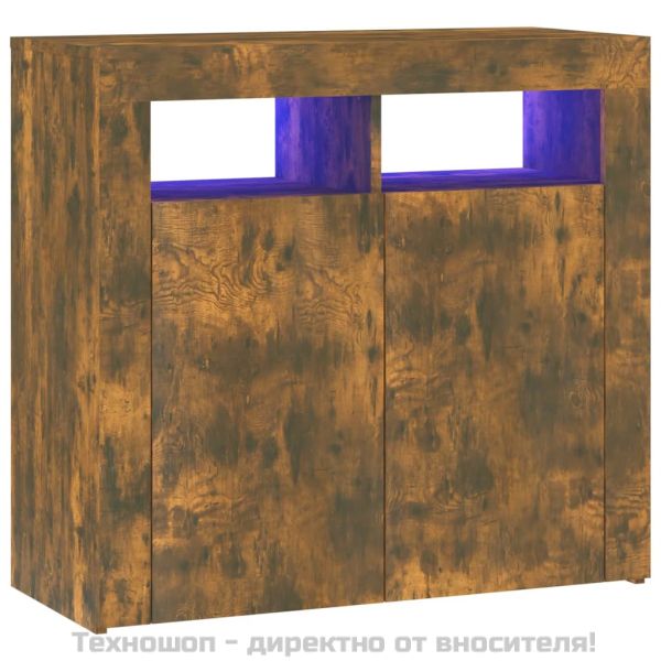Сайдборд с LED светлини, oпушен дъб, 80x35x75 см