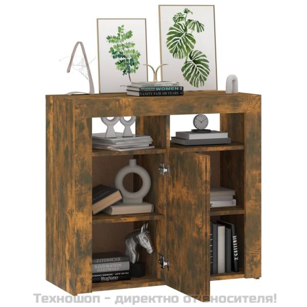 Сайдборд с LED светлини, oпушен дъб, 80x35x75 см