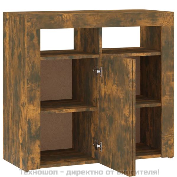 Сайдборд с LED светлини, oпушен дъб, 80x35x75 см