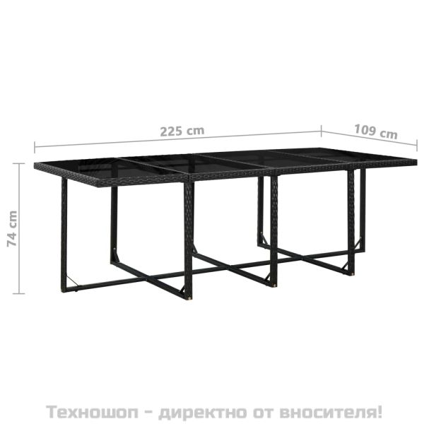 Градински комплект с възглавници, 13 части, черен полиратан