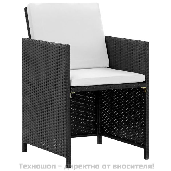 Градински комплект с възглавници, 11 части, черен полиратан