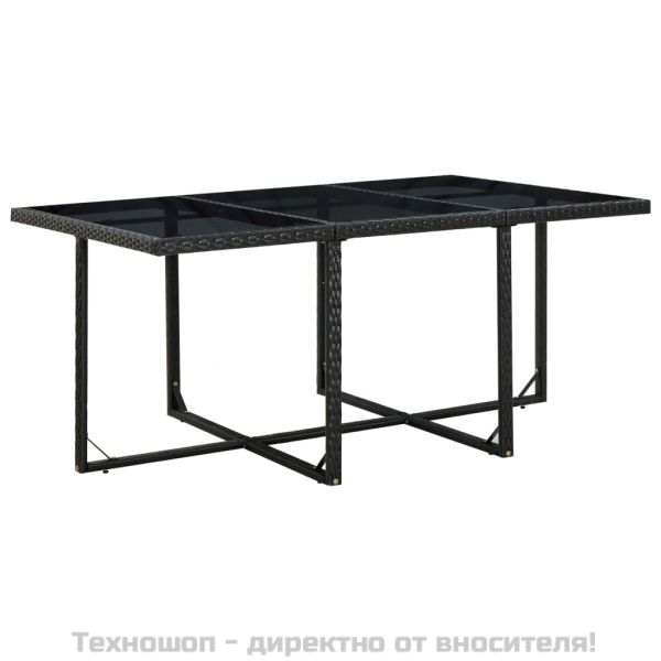 Градински комплект с възглавници, 11 части, черен полиратан