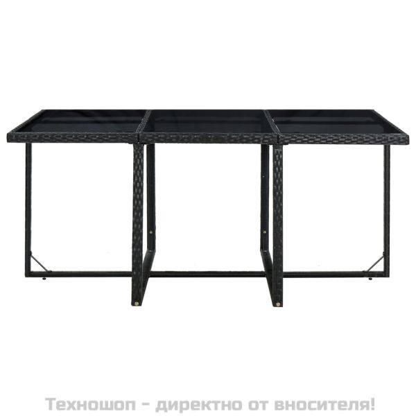 Градински комплект с възглавници, 11 части, черен полиратан