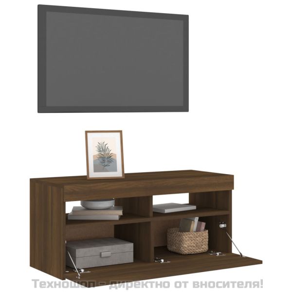 ТВ шкаф с LED осветление, кафяв дъб, 90x35x40 см