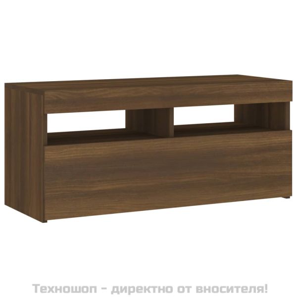 ТВ шкаф с LED осветление, кафяв дъб, 90x35x40 см