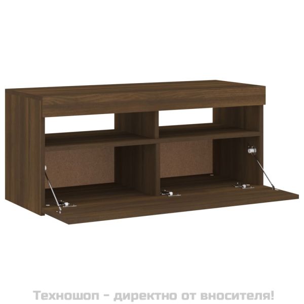 ТВ шкаф с LED осветление, кафяв дъб, 90x35x40 см