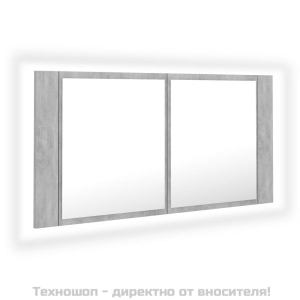 LED шкаф с огледало за баня, бетонно сив, 90x12x45 см, акрил