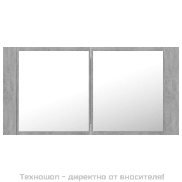 LED шкаф с огледало за баня, бетонно сив, 90x12x45 см, акрил