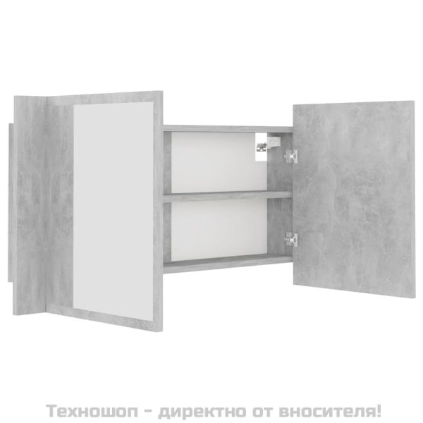 LED шкаф с огледало за баня, бетонно сив, 90x12x45 см, акрил
