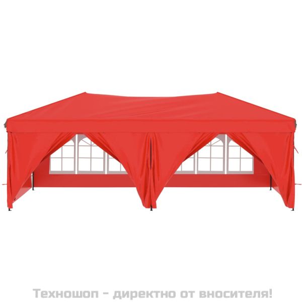 Сгъваема парти шатра със странични стени, червена, 3x6 м