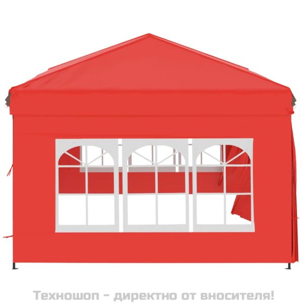 Сгъваема парти шатра със странични стени, червена, 3x6 м
