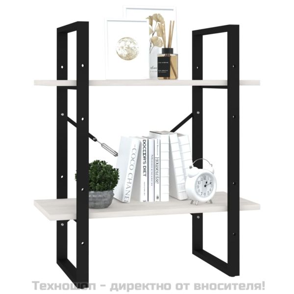 2-етажна библиотека, бяла, 60x30x70 см, борово дърво масив