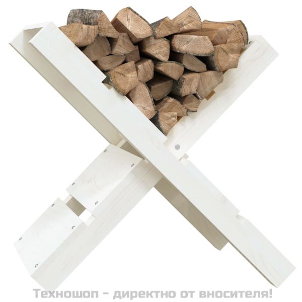 Поставка за дърва, бяла, 47x39,5x48 см, борово дърво масив