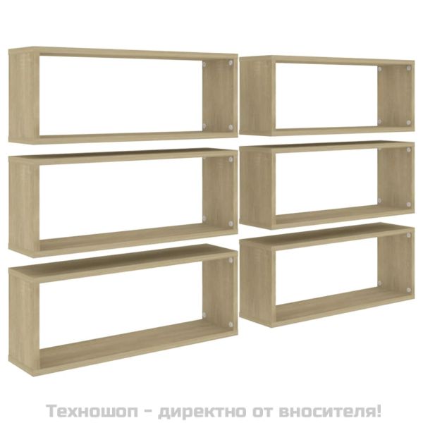 Стенни кубични рафтове, 6 бр, дъб сонома, 60x15x23 см