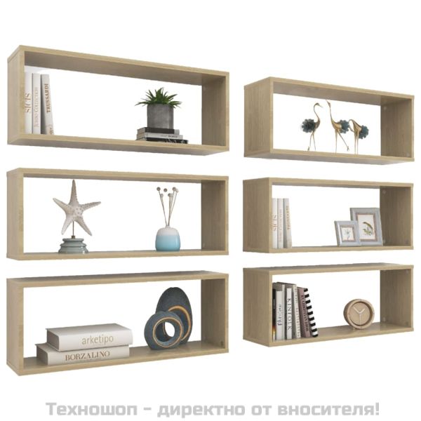 Стенни кубични рафтове, 6 бр, дъб сонома, 60x15x23 см