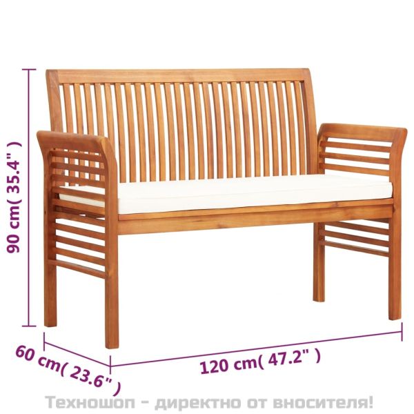 2-местна градинска пейка с възглавница, 120 см, акация масив
