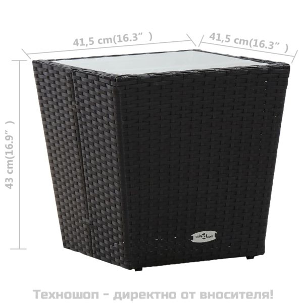 Маса за чай черна 41,5x41,5x43 см полиратан и закалено стъкло