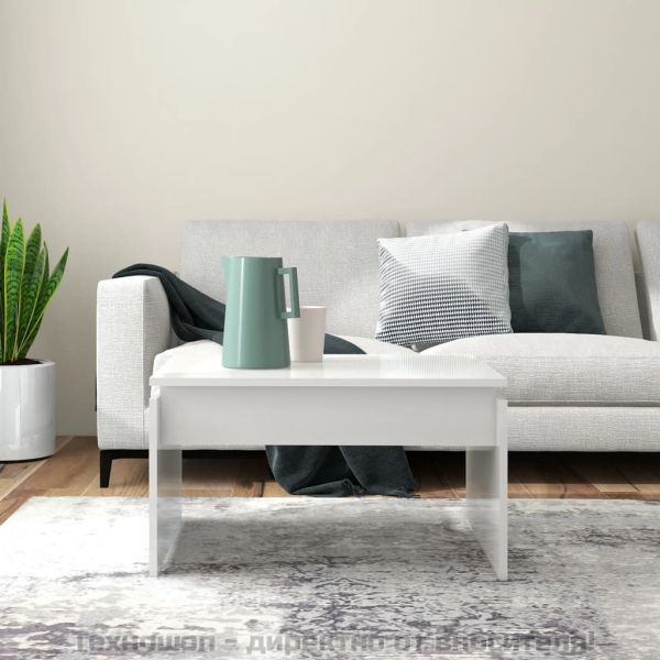 Маса за кафе, бял гланц, 68x50x38 см, инженерно дърво