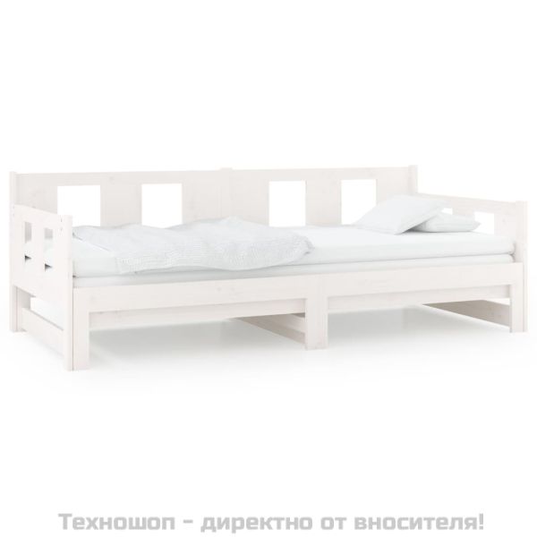 Разтегателна кушетка, бяла, борово дърво масив, 2x(90x190) см