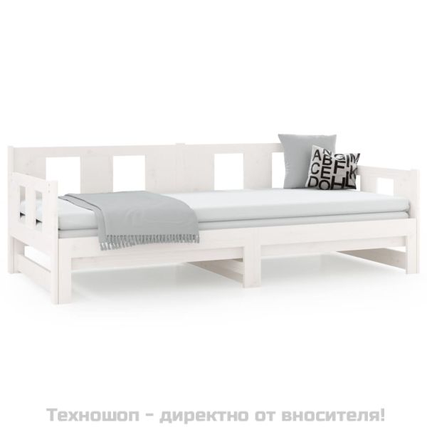 Разтегателна кушетка, бяла, борово дърво масив, 2x(90x190) см