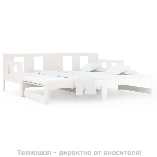 Разтегателна кушетка, бяла, борово дърво масив, 2x(90x190) см