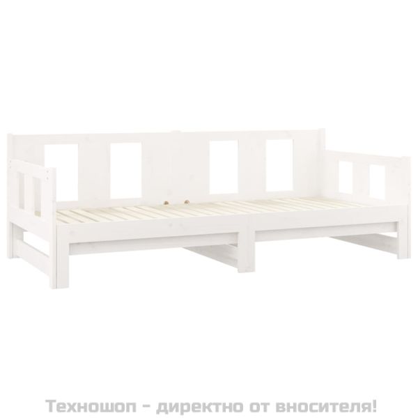 Разтегателна кушетка, бяла, борово дърво масив, 2x(90x190) см