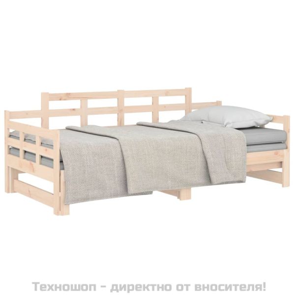 Разтегателна кушетка, борово дърво масив, 2x(80x200) см