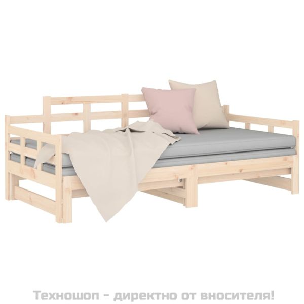 Разтегателна кушетка, борово дърво масив, 2x(80x200) см